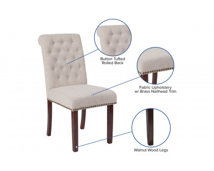 BLNK™ HERCULES Series Fabric Parsons Chair with Rolled Back, Accent Nail Trim and Walnut Finish - Beige