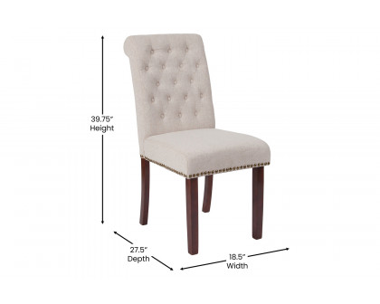 BLNK™ HERCULES Series Fabric Parsons Chair with Rolled Back, Accent Nail Trim and Walnut Finish - Beige