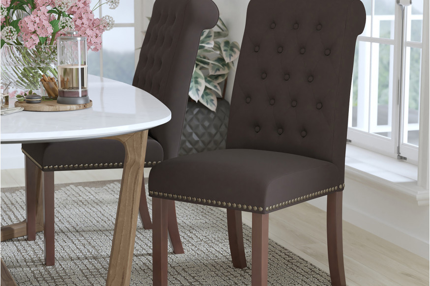 BLNK™ HERCULES Series Fabric Parsons Chair with Rolled Back, Accent Nail Trim and Walnut Finish - Brown