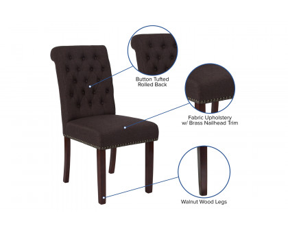 BLNK™ HERCULES Series Fabric Parsons Chair with Rolled Back, Accent Nail Trim and Walnut Finish - Brown