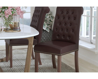 BLNK HERCULES Series LeatherSoft Parsons Chair with Rolled Back, Accent Nail Trim and Walnut Finish