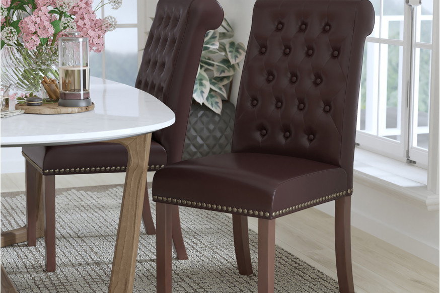 BLNK™ HERCULES Series LeatherSoft Parsons Chair with Rolled Back, Accent Nail Trim and Walnut Finish - Brown