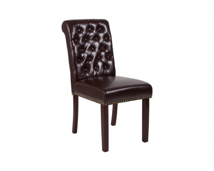 BLNK™ HERCULES Series LeatherSoft Parsons Chair with Rolled Back, Accent Nail Trim and Walnut Finish - Brown