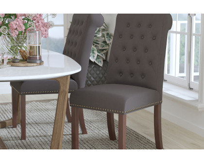 BLNK HERCULES Series Fabric Parsons Chair with Rolled Back, Accent Nail Trim and Walnut Finish