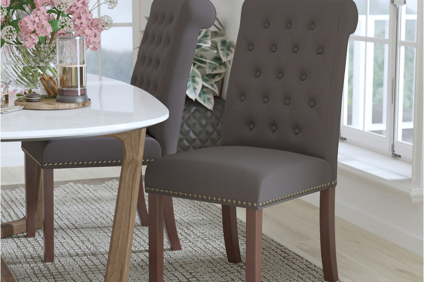 BLNK™ HERCULES Series Fabric Parsons Chair with Rolled Back, Accent Nail Trim and Walnut Finish - Dark Gray