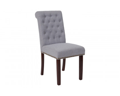 BLNK HERCULES Series Fabric Parsons Chair with Rolled Back, Accent Nail Trim and Walnut Finish - Light Gray