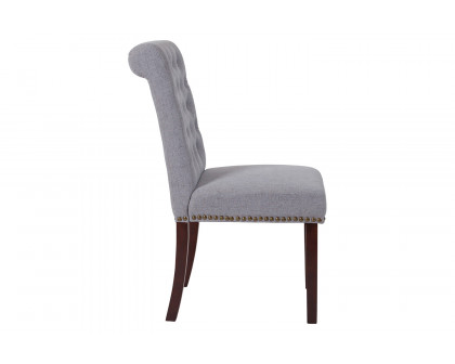 BLNK HERCULES Series Fabric Parsons Chair with Rolled Back, Accent Nail Trim and Walnut Finish - Light Gray