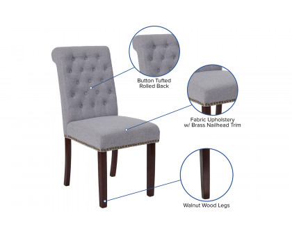 BLNK HERCULES Series Fabric Parsons Chair with Rolled Back, Accent Nail Trim and Walnut Finish - Light Gray