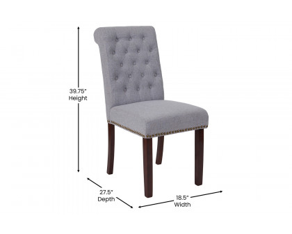 BLNK HERCULES Series Fabric Parsons Chair with Rolled Back, Accent Nail Trim and Walnut Finish - Light Gray