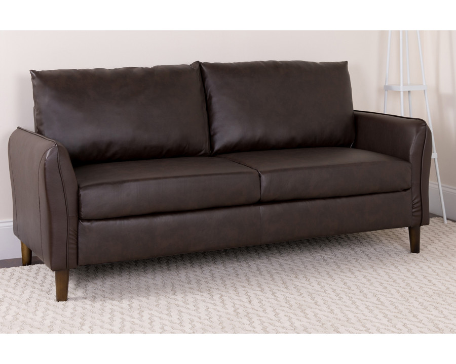 BLNK - Milton Park Upholstered Plush Pillow Back Sofa in Brown LeatherSoft