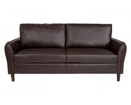 BLNK - Milton Park Upholstered Plush Pillow Back Sofa in Brown LeatherSoft