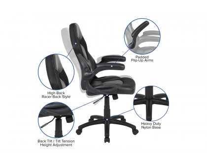 BLNK X10 Gaming Racing Office Ergonomic Computer PC Adjustable Swivel Chair with Flip-up Arms - Black