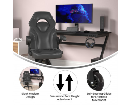 BLNK X10 Gaming Racing Office Computer PC Adjustable Chair with Flip-up Arms and Transparent Roller Wheels - Black