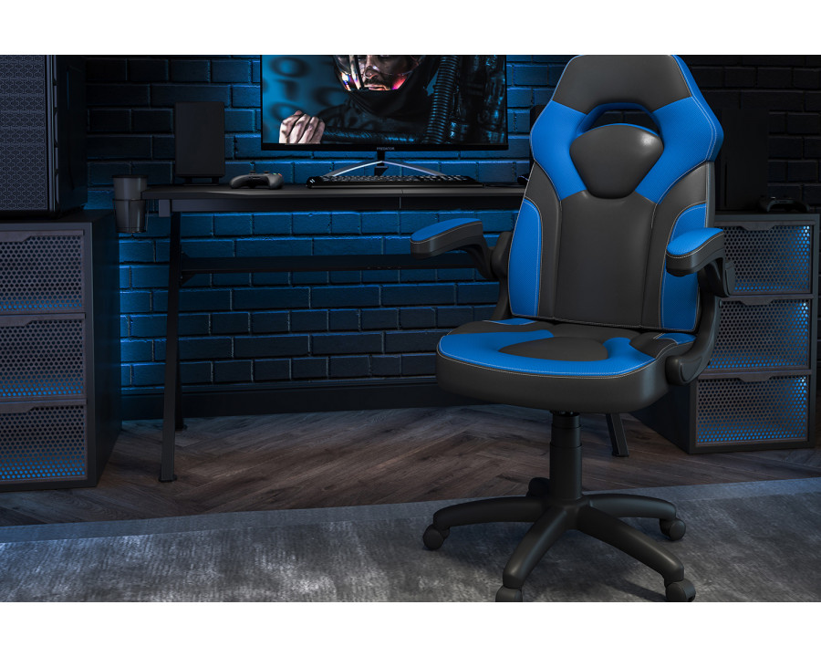 BLNK X10 Gaming Racing Office Ergonomic Computer PC Adjustable Swivel Chair with Flip-up Arms - Blue/Black