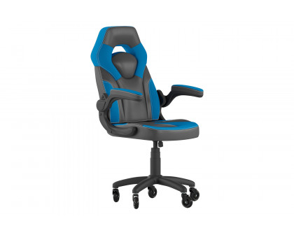 BLNK X10 Gaming Racing Office Computer PC Adjustable Chair with Flip-up Arms and Transparent Roller Wheels - Blue/Black