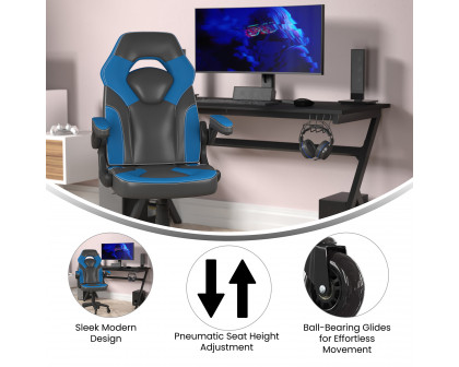 BLNK X10 Gaming Racing Office Computer PC Adjustable Chair with Flip-up Arms and Transparent Roller Wheels - Blue/Black