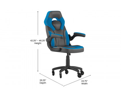 BLNK X10 Gaming Racing Office Computer PC Adjustable Chair with Flip-up Arms and Transparent Roller Wheels - Blue/Black