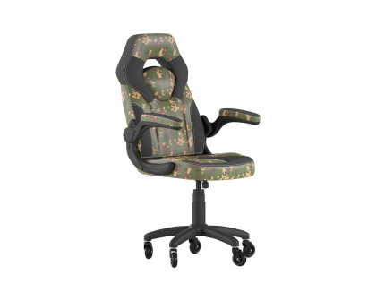 BLNK X10 Gaming Racing Computer PC Adjustable Chair with Flip-up Arms and Transparent Roller Wheels - Camouflage/Black