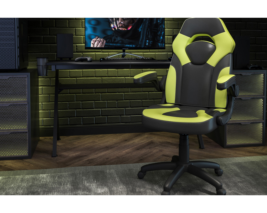 BLNK X10 Gaming Racing Office Ergonomic Computer PC Adjustable Swivel Chair with Flip-up Arms - Neon Green/Black