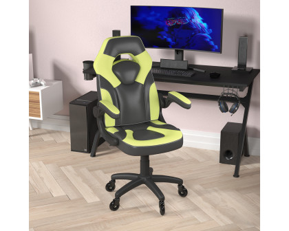 BLNK X10 Gaming Racing Computer PC Adjustable Chair with Flip-up Arms and Transparent Roller Wheels - Neon Green/Black