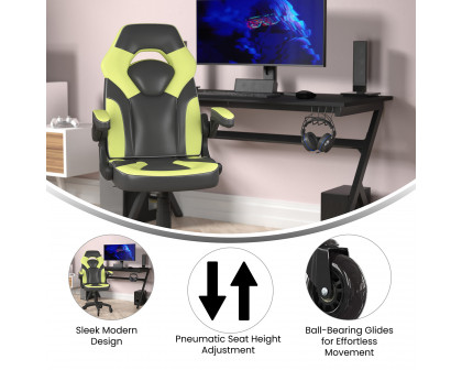 BLNK X10 Gaming Racing Computer PC Adjustable Chair with Flip-up Arms and Transparent Roller Wheels - Neon Green/Black