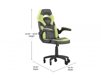 BLNK X10 Gaming Racing Computer PC Adjustable Chair with Flip-up Arms and Transparent Roller Wheels - Neon Green/Black