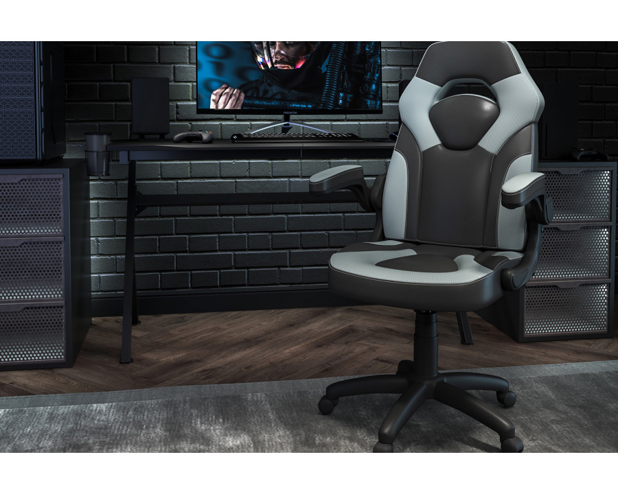 BLNK X10 Gaming Racing Office Ergonomic Computer PC Adjustable Swivel Chair with Flip-up Arms - Gray/Black