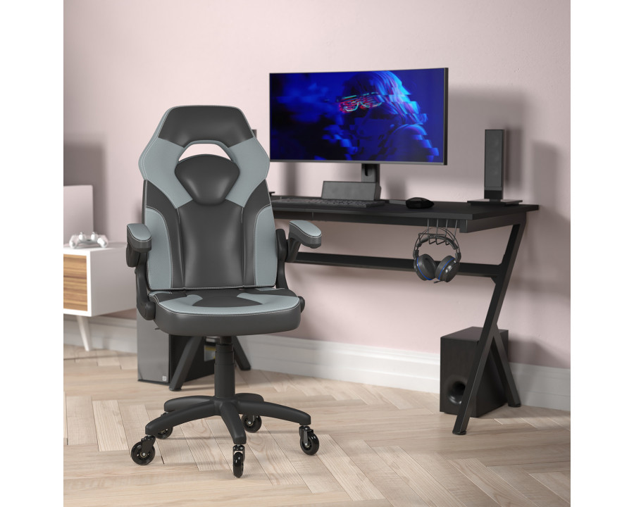 BLNK X10 Gaming Racing Office Computer PC Adjustable Chair with Flip-up Arms and Transparent Roller Wheels - Gray/Black