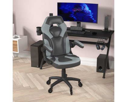 BLNK X10 Gaming Racing Office Computer PC Adjustable Chair with Flip-up Arms and Transparent Roller Wheels - Gray/Black