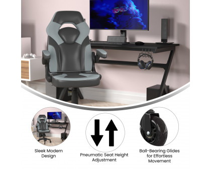 BLNK X10 Gaming Racing Office Computer PC Adjustable Chair with Flip-up Arms and Transparent Roller Wheels - Gray/Black