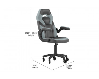 BLNK X10 Gaming Racing Office Computer PC Adjustable Chair with Flip-up Arms and Transparent Roller Wheels - Gray/Black