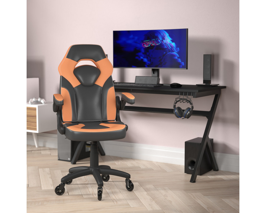 BLNK X10 Gaming Racing Office Computer PC Adjustable Chair with Flip-up Arms and Transparent Roller Wheels - Orange/Black