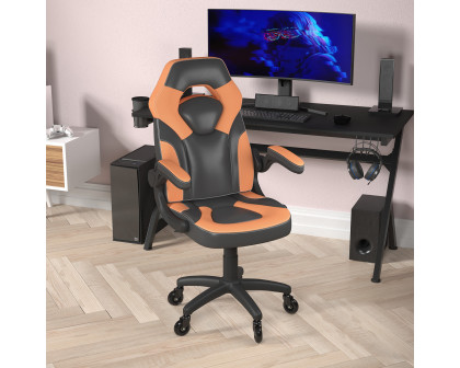 BLNK X10 Gaming Racing Office Computer PC Adjustable Chair with Flip-up Arms and Transparent Roller Wheels - Orange/Black