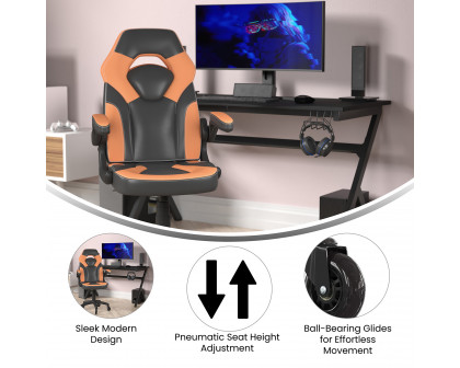 BLNK X10 Gaming Racing Office Computer PC Adjustable Chair with Flip-up Arms and Transparent Roller Wheels - Orange/Black