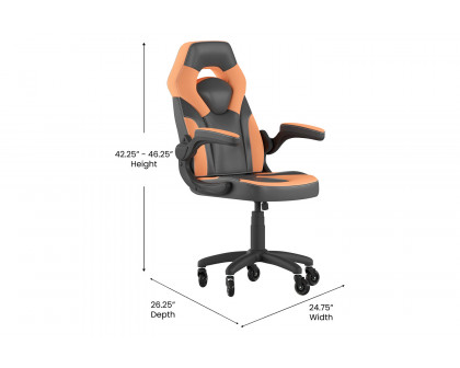 BLNK X10 Gaming Racing Office Computer PC Adjustable Chair with Flip-up Arms and Transparent Roller Wheels - Orange/Black