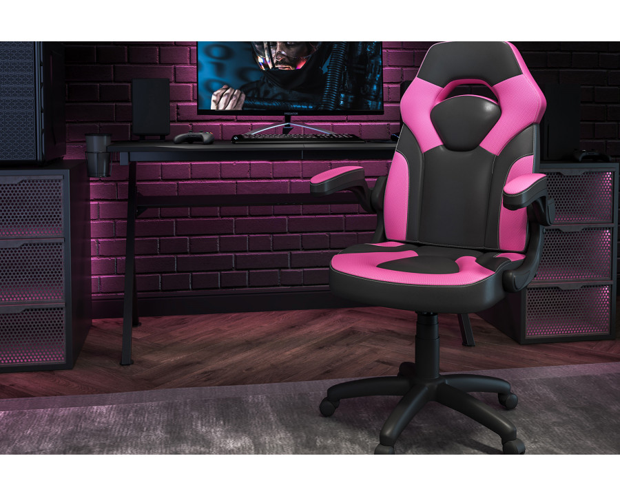 BLNK X10 Gaming Racing Office Ergonomic Computer PC Adjustable Swivel Chair with Flip-up Arms - Pink/Black