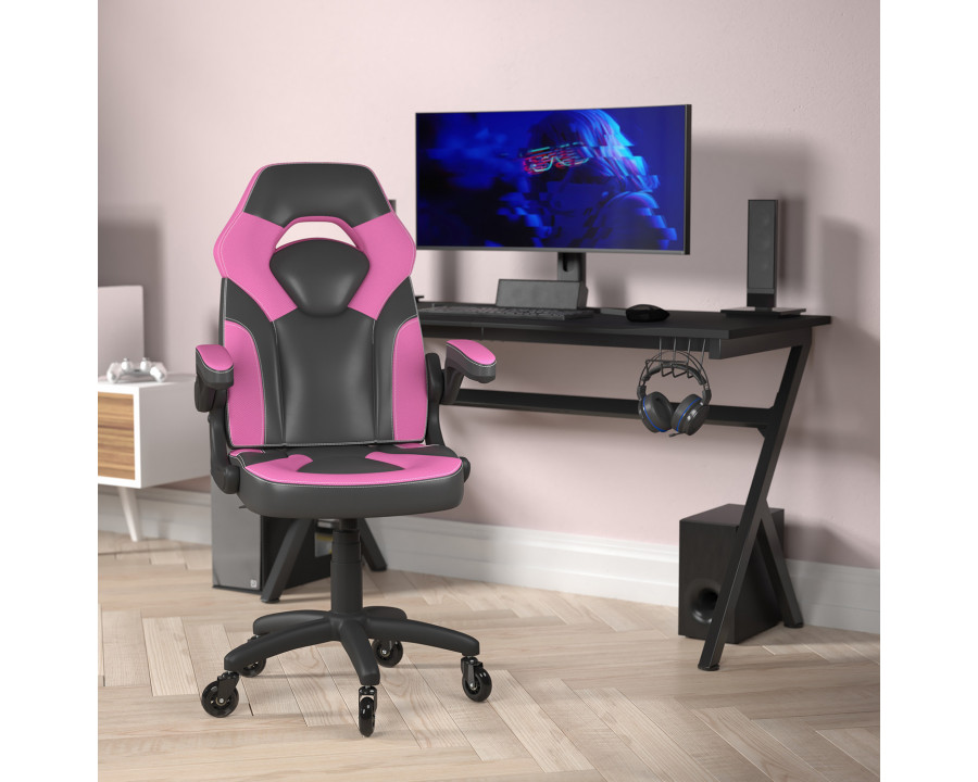 BLNK X10 Gaming Racing Office Computer PC Adjustable Chair with Flip-up Arms and Transparent Roller Wheels - Pink/Black