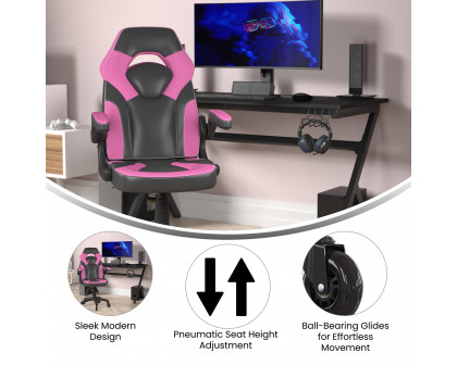 BLNK X10 Gaming Racing Office Computer PC Adjustable Chair with Flip-up Arms and Transparent Roller Wheels - Pink/Black