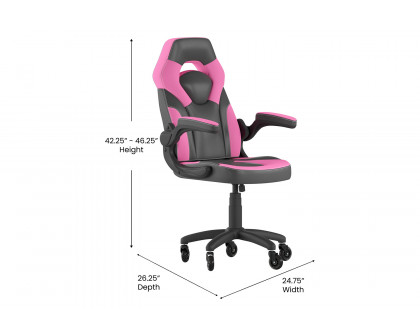 BLNK X10 Gaming Racing Office Computer PC Adjustable Chair with Flip-up Arms and Transparent Roller Wheels - Pink/Black