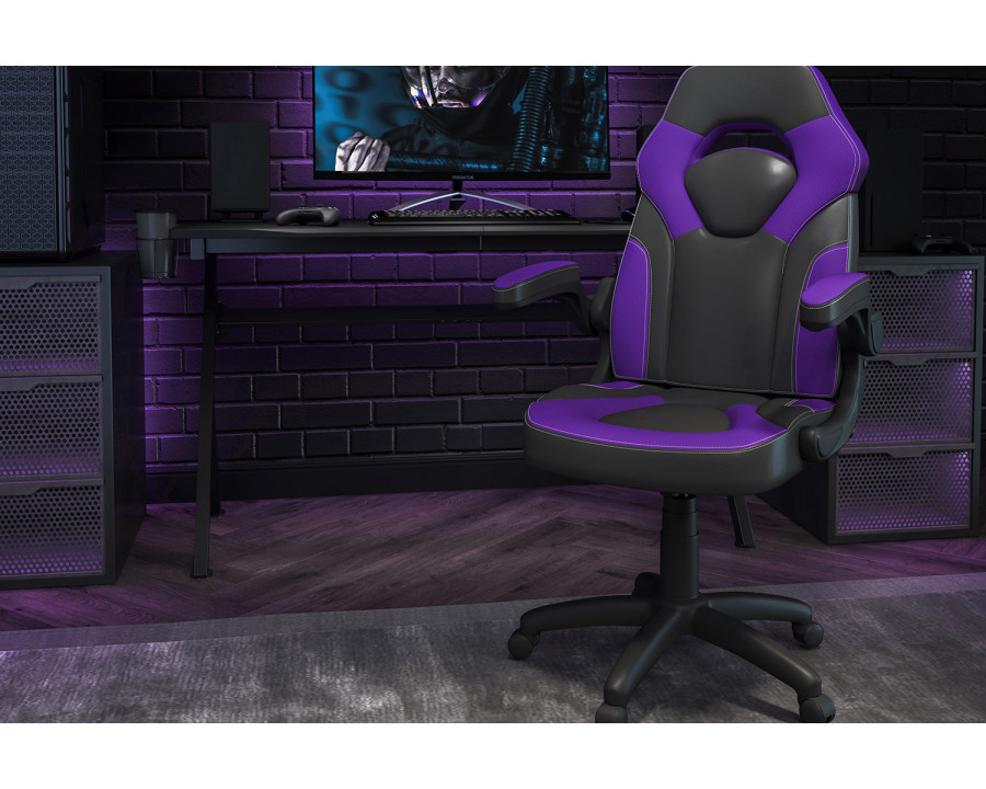 BLNK X10 Gaming Racing Office Ergonomic Computer PC Adjustable Swivel Chair with Flip-up Arms - Purple/Black