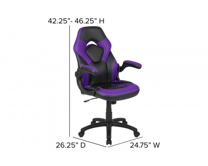 BLNK X10 Gaming Racing Office Ergonomic Computer PC Adjustable Swivel Chair with Flip-up Arms - Purple/Black