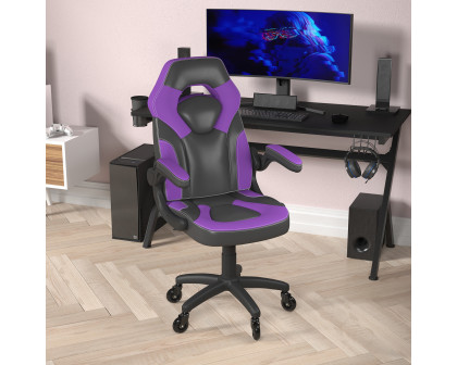 BLNK X10 Gaming Racing Office Computer PC Adjustable Chair with Flip-up Arms and Transparent Roller Wheels - Purple/Black