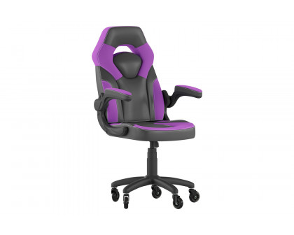 BLNK X10 Gaming Racing Office Computer PC Adjustable Chair with Flip-up Arms and Transparent Roller Wheels - Purple/Black