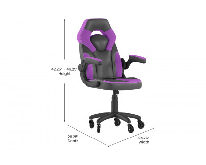 BLNK X10 Gaming Racing Office Computer PC Adjustable Chair with Flip-up Arms and Transparent Roller Wheels - Purple/Black