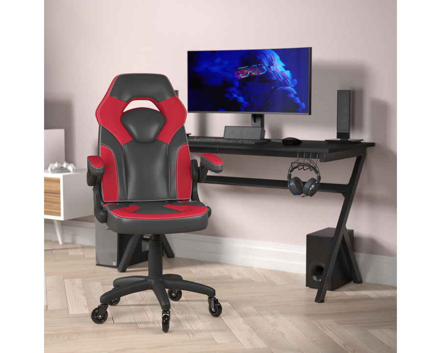 BLNK X10 Gaming Racing Office Computer PC Adjustable Chair with Flip-up Arms and Transparent Roller Wheels - Red/Black