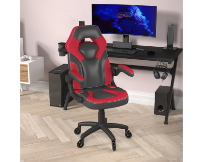 BLNK X10 Gaming Racing Office Computer PC Adjustable Chair with Flip-up Arms and Transparent Roller Wheels - Red/Black