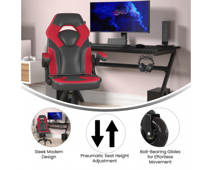 BLNK X10 Gaming Racing Office Computer PC Adjustable Chair with Flip-up Arms and Transparent Roller Wheels - Red/Black