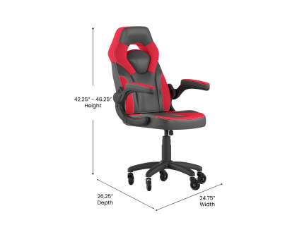 BLNK X10 Gaming Racing Office Computer PC Adjustable Chair with Flip-up Arms and Transparent Roller Wheels - Red/Black