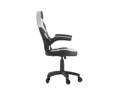 BLNK X10 Gaming Racing Office Computer PC Adjustable Chair with Flip-up Arms and Transparent Roller Wheels - White/Black