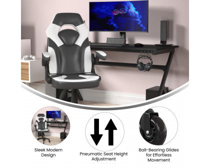 BLNK X10 Gaming Racing Office Computer PC Adjustable Chair with Flip-up Arms and Transparent Roller Wheels - White/Black